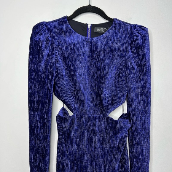 PatBO Textured Velvet Cutout Gown In Deep Purple Long Sleeve Gothic Size 0 - Picture 4 of 14